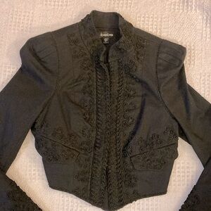 Bebe black cropped embroidered beaded jacket size 2
